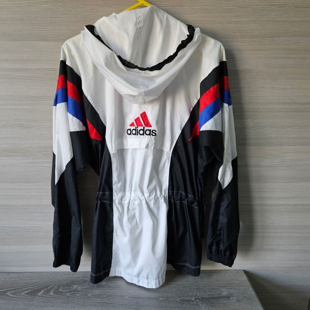Vintage Adidas‎ Windbreaker Jacket Hooded 90s Colorblock White Black Red Size L - Picture 6 of 16